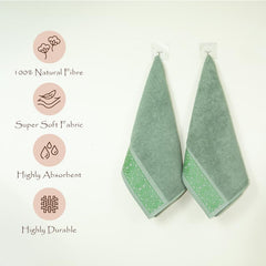 Rangoli 100% Cotton Fibre 2 Hand Towels 400 Gsm | Highly Durable & Absorbent Towel | Skin-Friendly & Quick Drying Luxury Towels (Green) - Pack Of 2