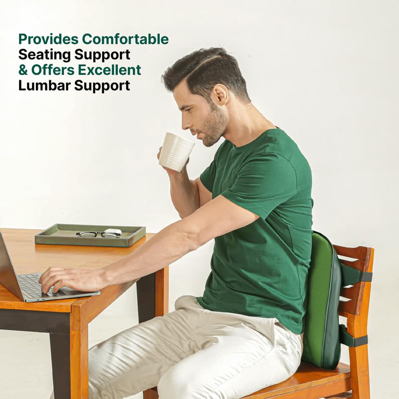 Orthopaedic Premium Memory Foam Pillow, Lumbar Chair Seat Cushion, Green - 14 L X 10 W X 2.5 H Inch | Multiples Uses, Portable, Removable Cover, Safe & Therapeutic Comfortable Pillow