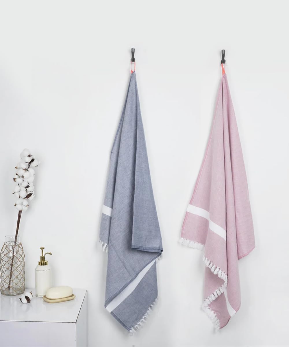 Thirsty Towel By Doctor Towels Premium Cotton Bath Towel 400 Gsm | Super Soft Towels, Quick Dry Towels Large Size Pack Of 2 (Denim Blue +Merlot Mauve)