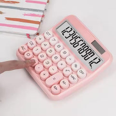 Onprix Colorful Electronic Calculator 12 Digit LCD Large Display And Large Round Button Ideal For Office, School, Home And Business Use (Pink Solar Calculator)