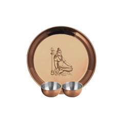 Stainless Steel Shiv Ji Pooja Thali Set Of 3, Rose Gold PVD Coating | 1 Pooja Thali+ 2 Katoris - Easy To Clean & Dishwasher Safe