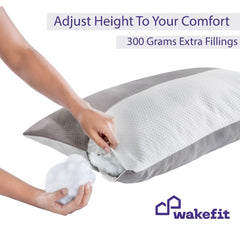 Adjustable Hollow Fiber Sleeping Pillow With Zip, White & Grey, Standard Size, Set Of 2 | Microfiber, Bed Pillow, Fluffy & Medium Firm, For Back, Side & Stomach Sleepers