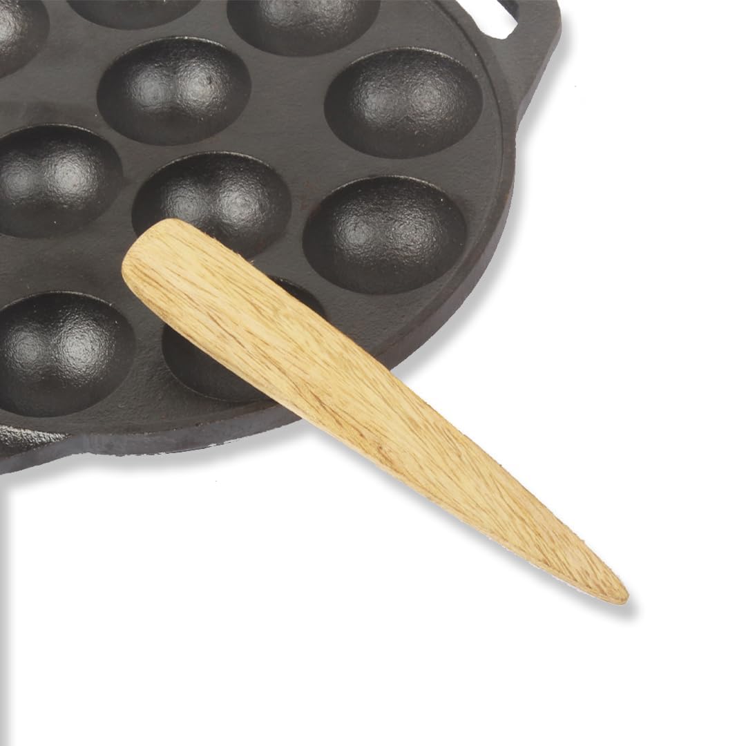 Pre-Seasoned Black Cast Iron Paniyaram Pan With Spatula - Medium, 12 Pits, 8.3 Inch, 21 Cm, 2 Kg | Induction Friendly, Nonstick Appe Or Paddu Pan, 100% Pure & Toxin-Free, No Chemical Coating