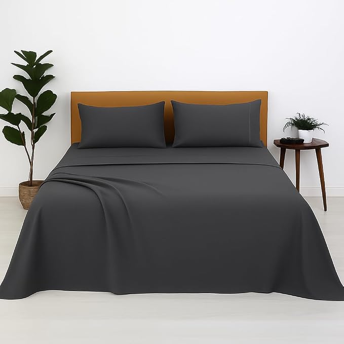 Bedsheets For King Bed Include Pillow Cover, Ultra Soft - 108x108 Inches | Microfiber Plain Dark Grey Solid Bed Sheet-Good For Home, Hotel, Villa, Resort & Guest House