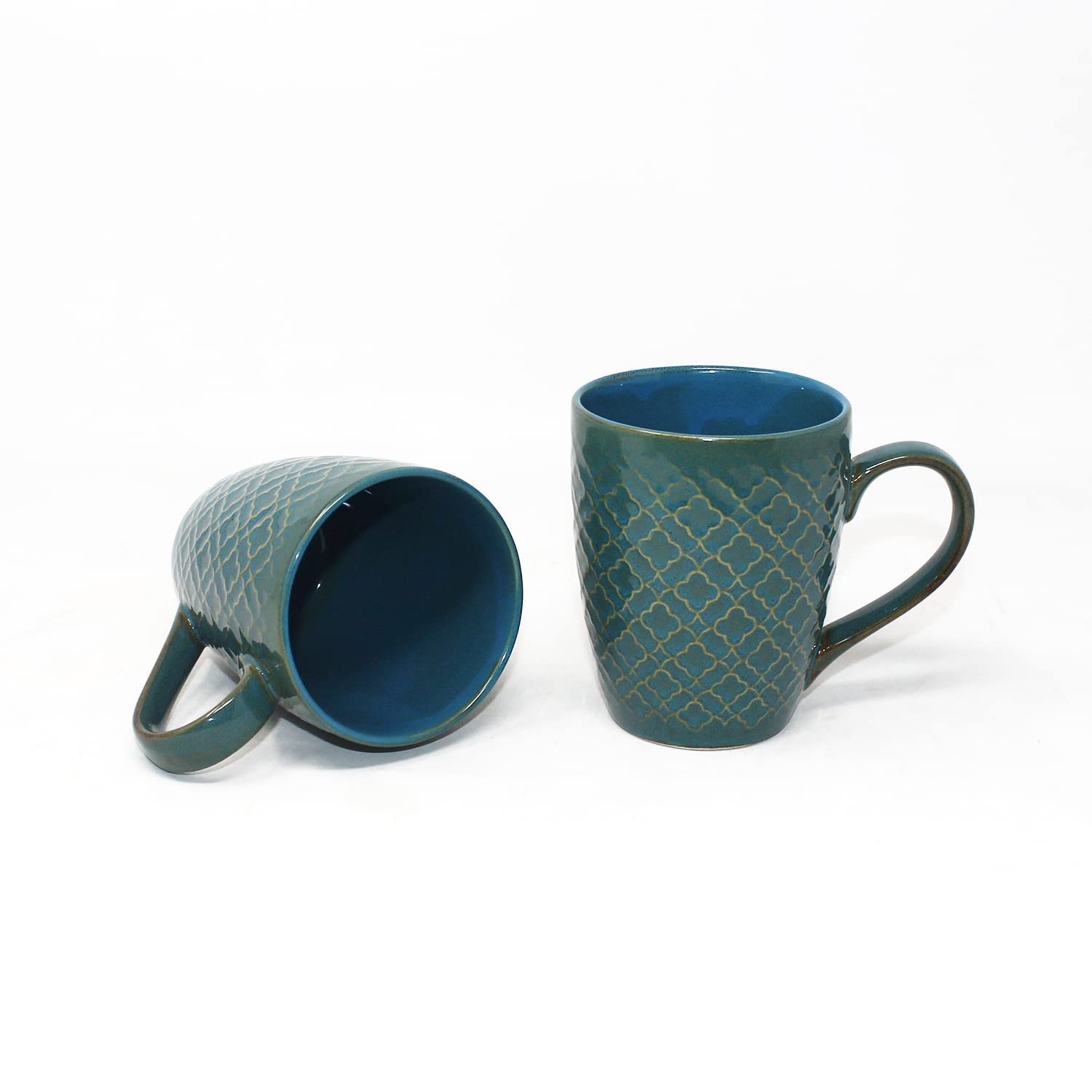 Handcrafted Teal Green Ceramic Coffee Mug Set Of 2 - 350ml Each | Ceramic Mugs For Coffee, Tea, Milk - Microwave Safe & Dishwasher Safe