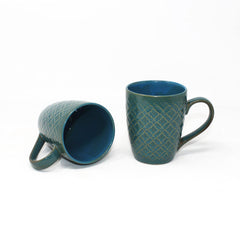 Handcrafted Teal Green Ceramic Coffee Mug Set Of 2 - 350ml Each | Ceramic Mugs For Coffee, Tea, Milk - Microwave Safe & Dishwasher Safe