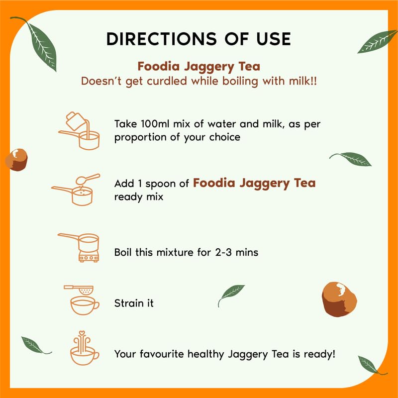 Foodia Gold Jaggery Masala Tea 3 In 1 Readymix - Pack Of 2 X 400gm, 14.1 Ounce Each | Premium Tea Mix With Jaggery, Masala Spices & Assam Tea - Premium Tea Masala Mix | Low Caffeine