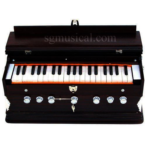 Musical Instrument Harmonium With Keyboard Cover With Lock - 39 Keys, 3 1/4 Octave, 7 Stopper (5 Stops 2 Drones), Two Reeds (Bass+ Male) | Two Side Carry Handles, Jaali Frame On Keys