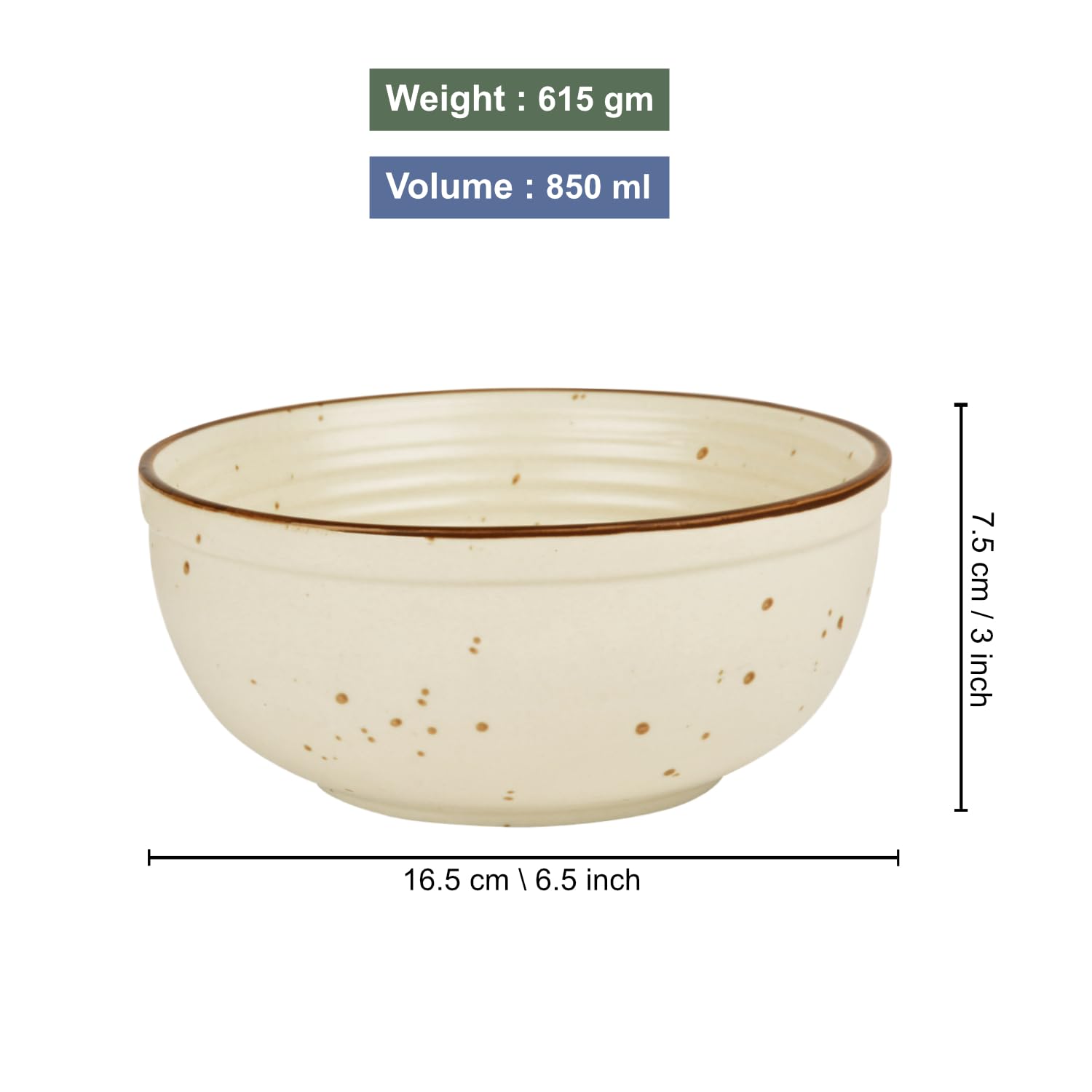 Studio Pottery Off White Matt Finish Ceramic Dinner Serving Bowls Set Of 2 | Diameter - 6.6 Inches, 850ml Each | Rice & Salad Bowls, Snack Bowls - Vegetable & Pasta Serving Bowls