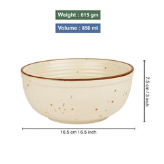 Studio Pottery Off White Matt Finish Ceramic Dinner Serving Bowls Set Of 2 | Diameter - 6.6 Inches, 850ml Each | Rice & Salad Bowls, Snack Bowls - Vegetable & Pasta Serving Bowls