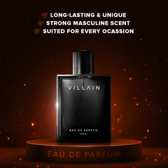 Villain Black Eau De Parfum For Men 100ml 3.4 Fl.oz. Masculine Luxury Fragrance | Long Lasting | Party Wear