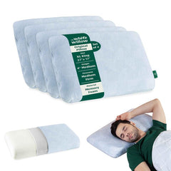 Memory Foam Pillow For Neck & Shoulder Pain Relief - Standard Size - 4 Inch | Cervical Pillow For Sleeping - Orthopedic Bed Pillow For Back, Side & Stomach Sleepers - Medium Firm - Set Of 4