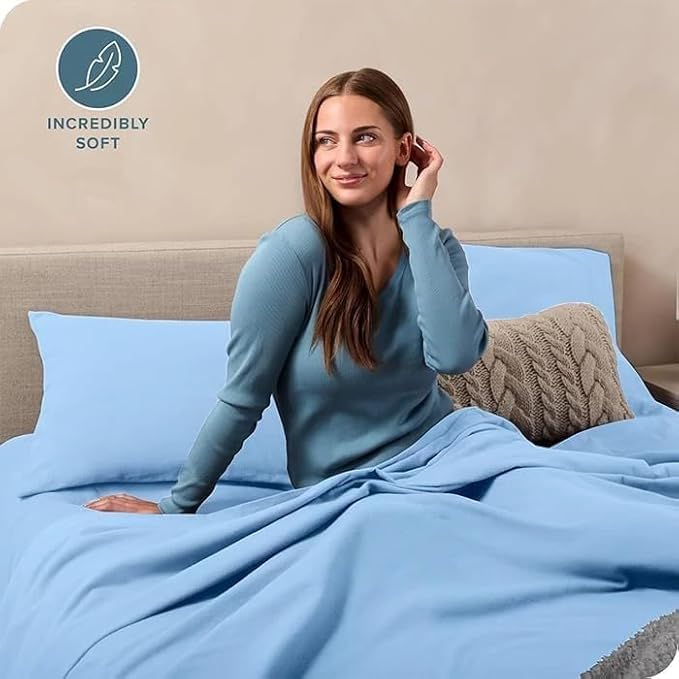 Premium Solid Plain Single Bedsheet With 1 Pillow Cover | Size 60 X 90 Inches, Light Blue | 300 Thread Count Microfiber For Single Bedsheet