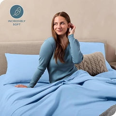 Premium Solid Plain Single Bedsheet With 1 Pillow Cover | Size 60 X 90 Inches, Light Blue | 300 Thread Count Microfiber For Single Bedsheet