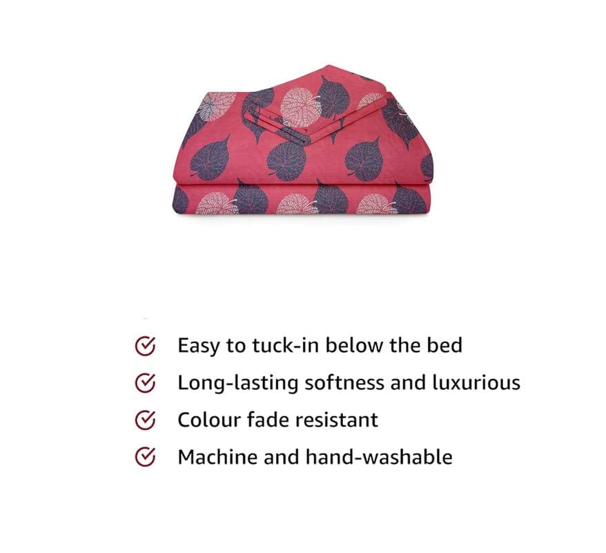 Premium 1 Single Size Bed Bedsheet And 1 Pillow Cover - 58 X 88 Inches, Light Pink | Super Soft Premium Brushed Glace Cotton Bedsheet