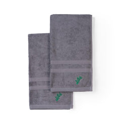 Feather & Spun Bamboo Lavender Fragrance Cotton Hand Towel 400 Gsm | Anti Microbial Fade Resistant Double Needle Stitch Hand Towel (Smoke Grey) - Pack Of 2