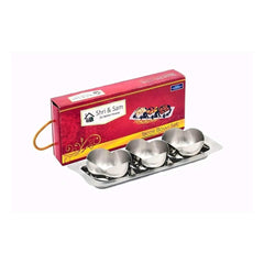 High Grade Stainless Steel Tacos 3 Pcs Bowl Set With Tray | Server Like Any Foods, Snack, Sweet, Etc. - 8.5 Cm Each, 300ml Each Bowl + 30 Cm Tray