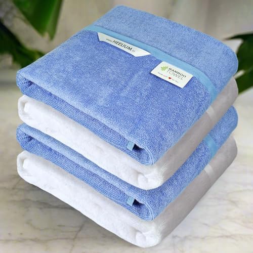 Heelium Bamboo Bath Towel 4x Softer & Quick Drying 400 Gsm (Iris & White)