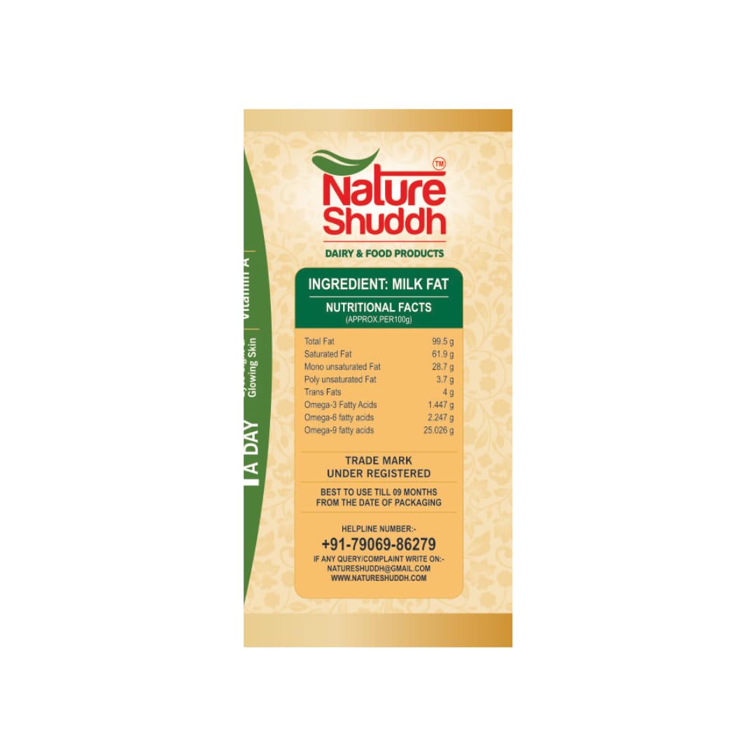Natural Desi Ghee By Nature Shuddh | Rich In Vitamins A, D, E, & K Healthy Pure Desi Ghee For Garnish | (500ml) 16.9 Ounce | Box Pack