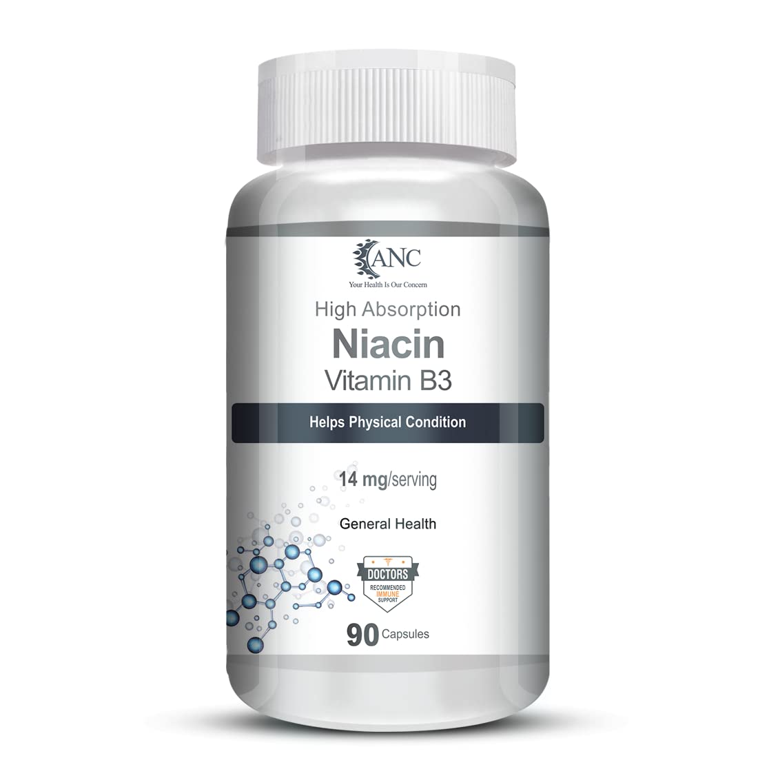 Anc Niacin Vitamin B3 For Vascularity & Increase Cellular Energy | 90 Veg Capsules , 150gm 0.3lbs