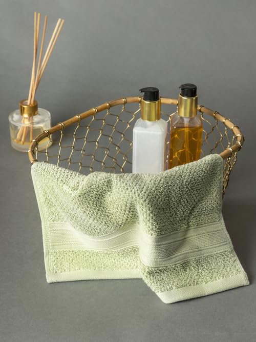 Favori Soft 100% Cotton Face Towel 450 Gsm | Terry Thick Quick Dry & Skin-Friendly Wash Cloth For Men & Women (Sage Green) - Set Of 4