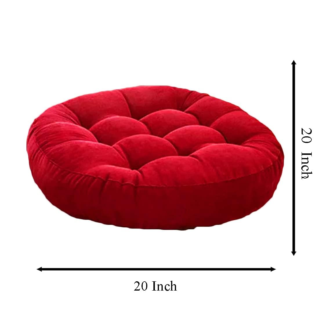 Polyester Round Velvet Floor Cushions Pillows For Living Room, Red - 50 X 50 Cm | For Outdoor, Floor Cushions, Tatami Cushion, Patio Cushion, Balcony Cushion, Floor Seating - Pack Of 2
