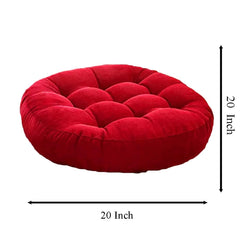 Polyester Round Velvet Floor Cushions Pillows For Living Room, Red - 50 X 50 Cm | For Outdoor, Floor Cushions, Tatami Cushion, Patio Cushion, Balcony Cushion, Floor Seating - Pack Of 2
