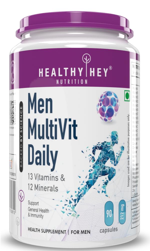 Healthyhey Nutrition Multivitamin For Men, Multi - Vit Daily With 13 Vitamins & 10 Minerals | 90 Vegetable Capsules , 150gm 0.3lbs