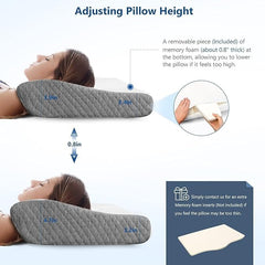 Contour Memory Foam Pillow, Orthopedic Pillows For Sleeping - Grey & White | Pillows For Neck Pain Relief, Ergonomic Cervical Pillows | For Side & Back Sleepers, Breathable, Adjustable