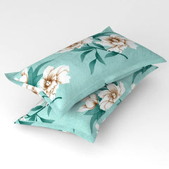 Double Floral Bedsheet With 2 Pillow Covers - 88 X 90 Inches, Sea Green & Beige | 144 TC Soft Brushed Microfiber - Breathable & Wrinkle Free