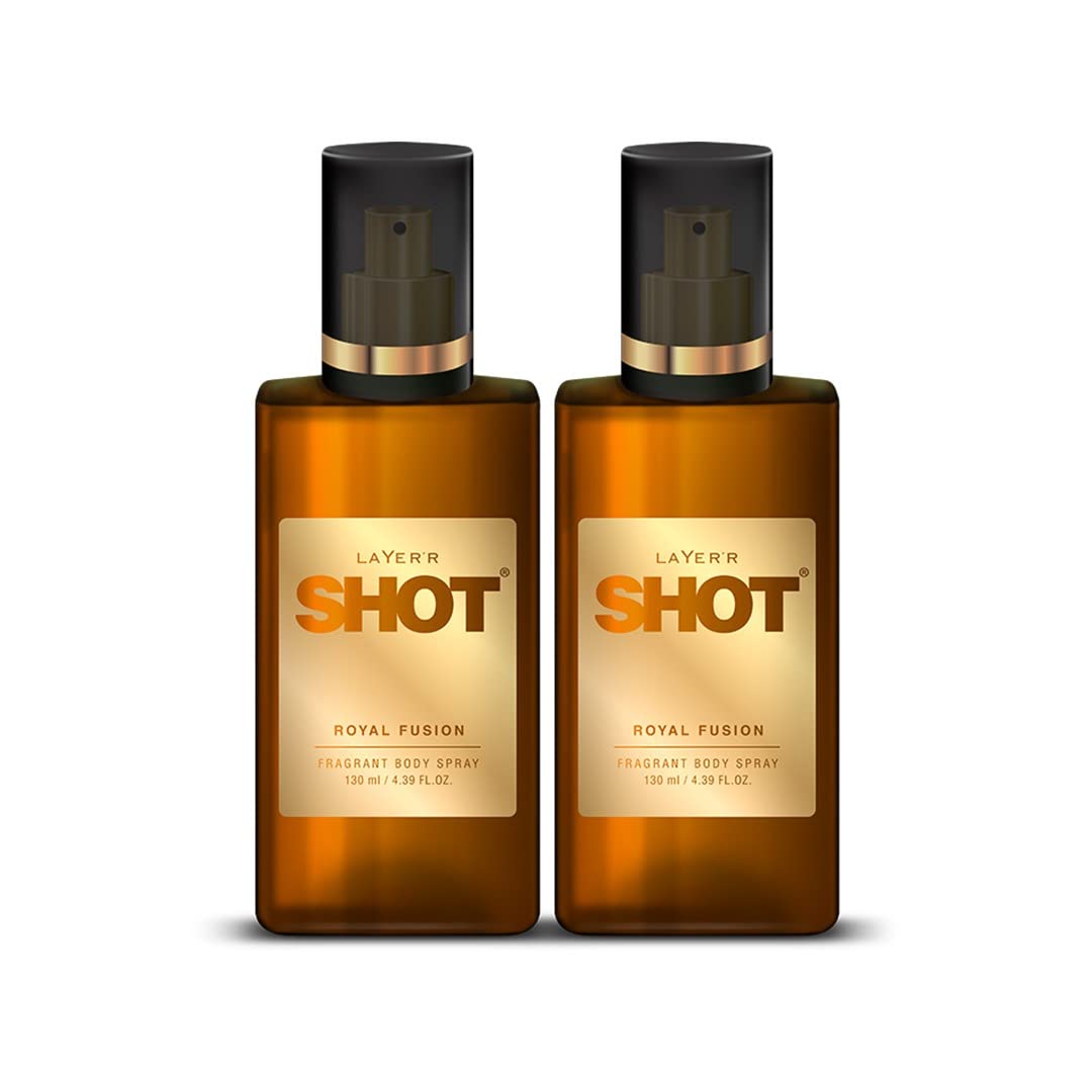 Layer'r Shot Royal Fusion Fragrant Body Spray For Men | Long Lasting Fragrance 130ml 4.39 Fl.oz. Each Combo Of 2