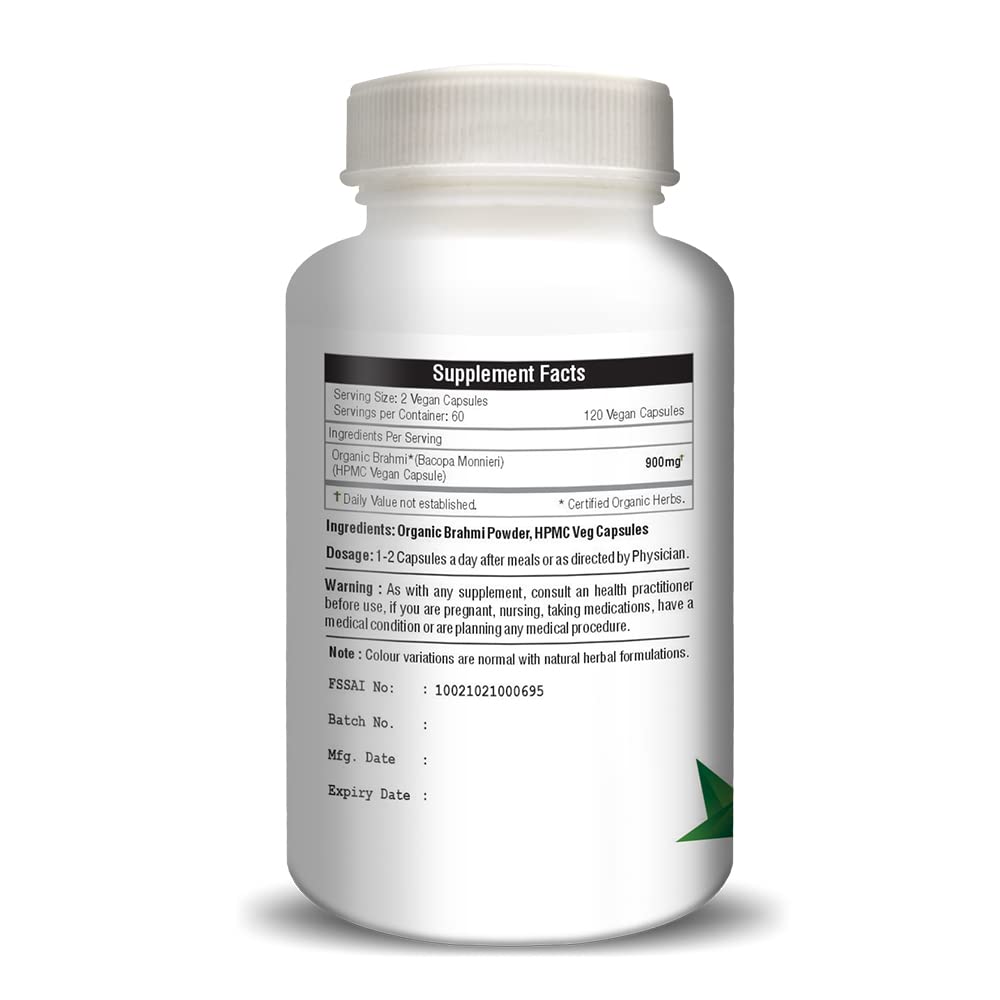 H & C Herbal Ingredients Expert Brahmi / Bacopa Monnieri Capsules Dietary Supplement | 120 Capsules 200gm 0.4lbs