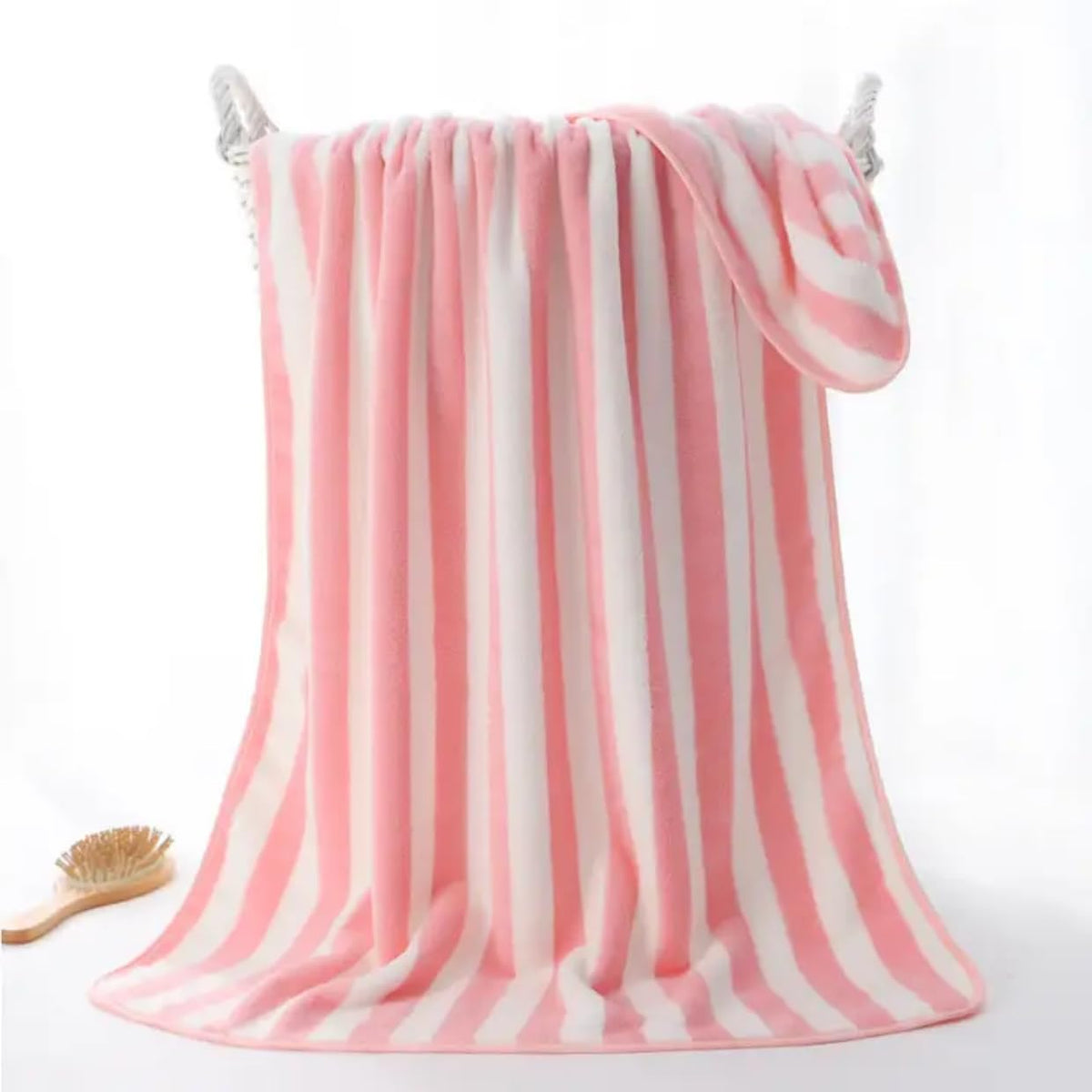 Cotton Bolls Textiles Microfiber Towels For Bath-Soft Coral Fleece Towel With Hook Quick Dry Super Absorbent Bath Towel For Men & Women (Stripe Pink)