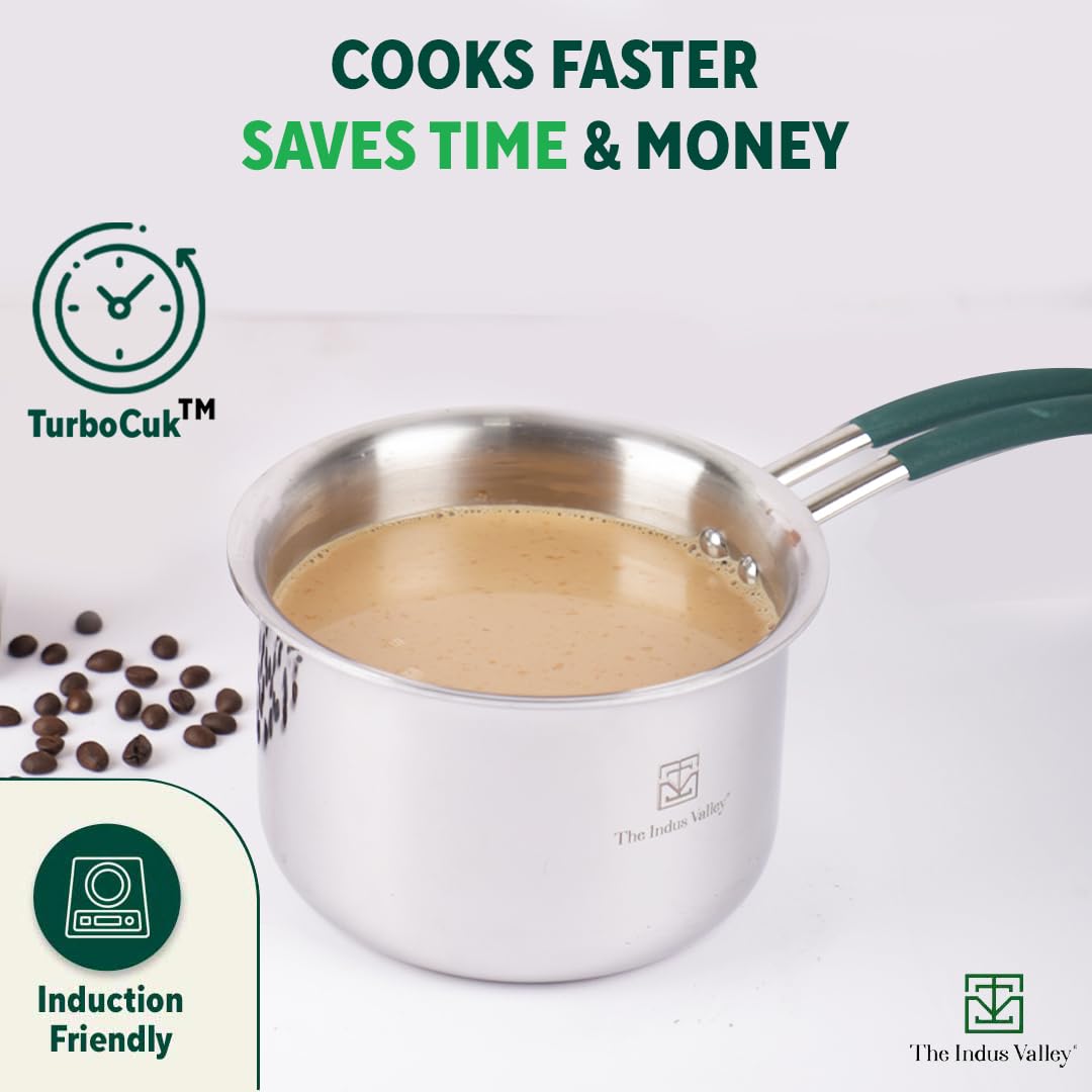 Triply Stainless Steel Sauce Pan Or Milk Pan With Steel Lid For 3-4 People | Medium, 19cm, 7.5 Inch, 2 Liters, 1.3 Kg - Induction Friendly, Nonstick 3-Layer Body, 100% Pure & Toxin-Free