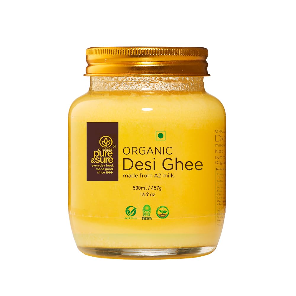 Organic Pure A2 Desi Ghee By Phalada Pure & Sure | Good Source Of Energy & Nutrients Healthy Desi Ghee Perfect For Glowing Skin | (500ml) 16.9 Ounce | Jar Pack