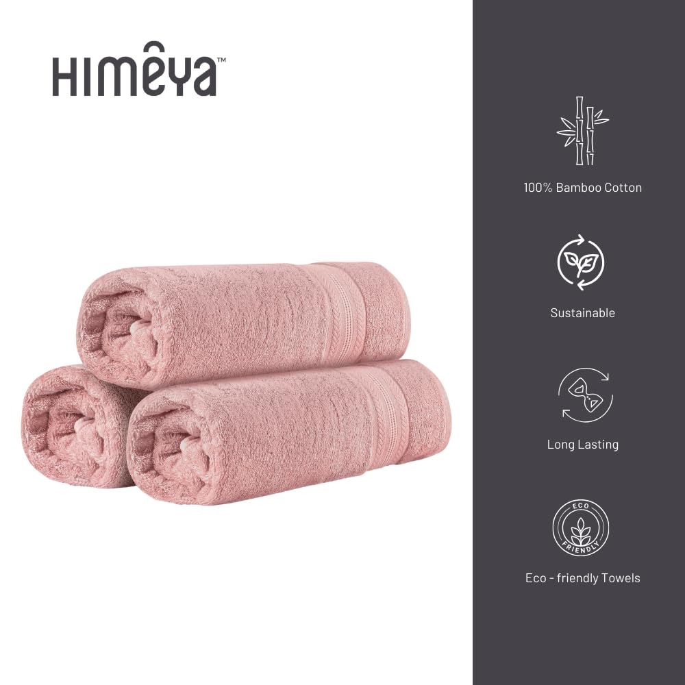 Himeya 100% Bamboo Cotton Bath Towels 500 Gsm | Bath Towel For Men/Women (3 Piece)- Butter Pink