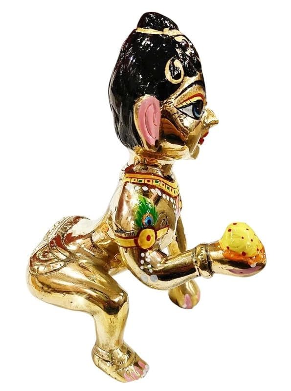 Full Painted Laddu Gopal Ji Murti, Pure Ashtadhatu Laddu Gopal, Brass, Gold - Size No.7, Golden Hand Painted Idols | All Occasion