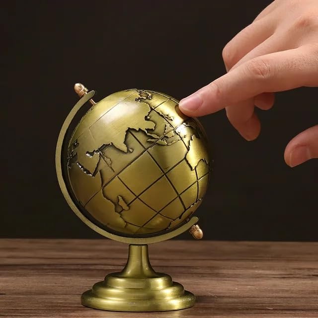 Retro Style Antique Finish Metal Globe Table Decorative Showpiece For Study Table Home & Office 11.5 Cm, For Kids & Students Learning, Pack Of 1