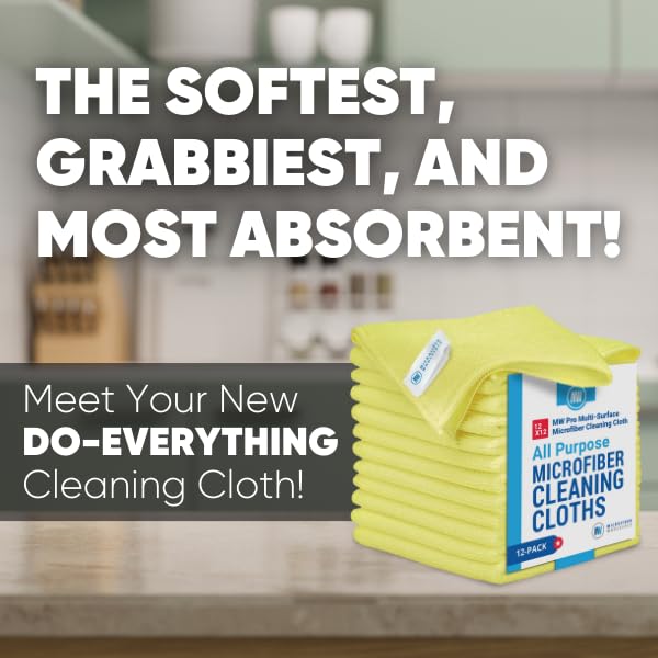 Microfiber Wholesale Buff Pro Multi-Surface Microfiber Cleaning Cloths 400 Gsm | Premium Microfiber Towels For Cleaning, Kitchens & Bathrooms (Yellow) - Pack Of 12