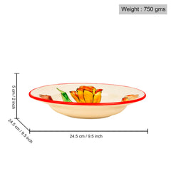 Hand Painted Premium Ceramic Floral Deep Pasta Plate Set Of 1 - Diameter: 9.5 Inches, Multicolor & Off White | Soup Plate - Ceramic Maggi Plate