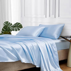 Silk Flat Bedsheet For Double Bed - 90x100 Inches, Sky Blue | Luxuriously Soft, Smooth & Skin-Friendly | Daily Use Breathable, Durable & Elegant Bedding For All Seasons