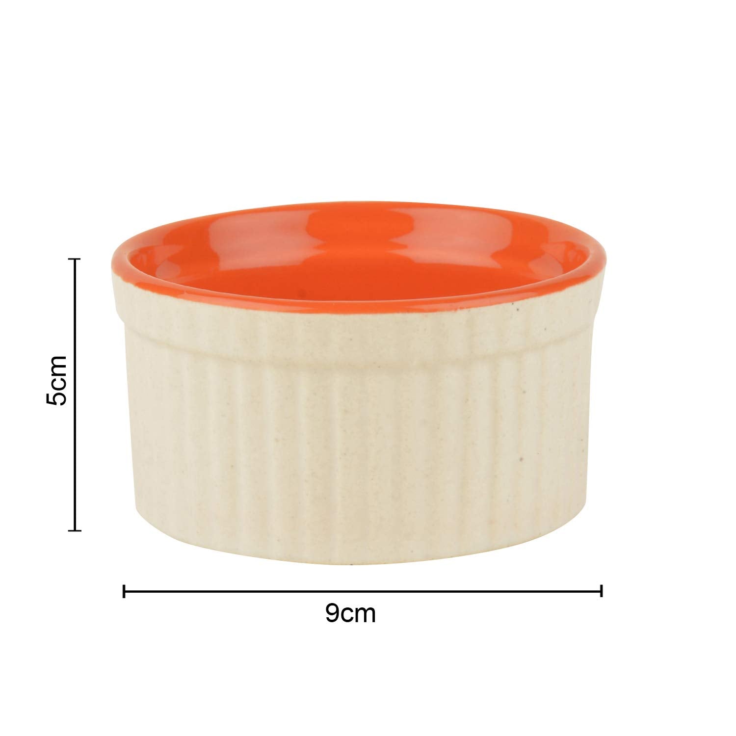 Studio Pottery Ceramic Dessert Dip Bowls Set Of 2 - 150ml Each, White & Orange | Chutney Bowls - Ketchup Bowls