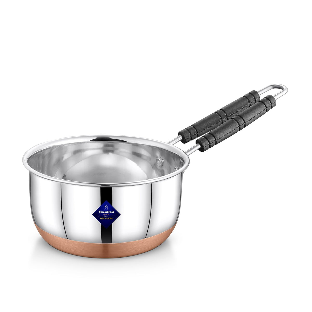 Silver Stainless Steel Copper Bottom Gas Stove, Flat Base Sauce Pan With Handle | Tea Pan, Milk Pan, Tapeli Patila, Sauce Pot Cookware With Handle, 1500ml