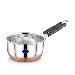 Silver Stainless Steel Copper Bottom Gas Stove, Flat Base Sauce Pan With Handle | Tea Pan, Milk Pan, Tapeli Patila, Sauce Pot Cookware With Handle, 1000ml