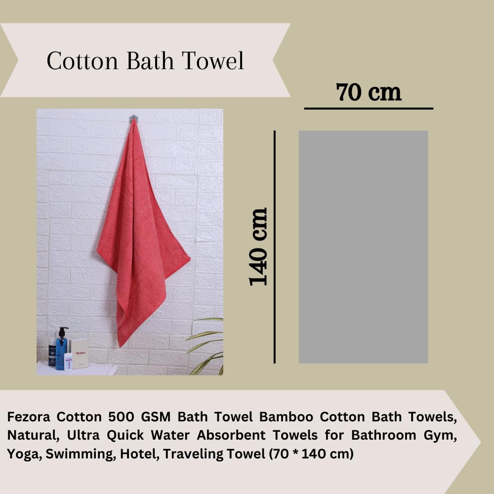 Fezora 100% Cotton Bath Towel 450 Gsm | Ultra Soft, Quick Dry, High Absorbency, Skin-Friendly Large Size Bath Towel (Red)