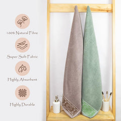 Rangoli 100% Cotton Fibre Bath Towel 1200 Gsm | Highly Durable & Absorbent Towel | Skin-Friendly & Quick Drying Luxury Towels (Green & Brown) - Pack Of 2
