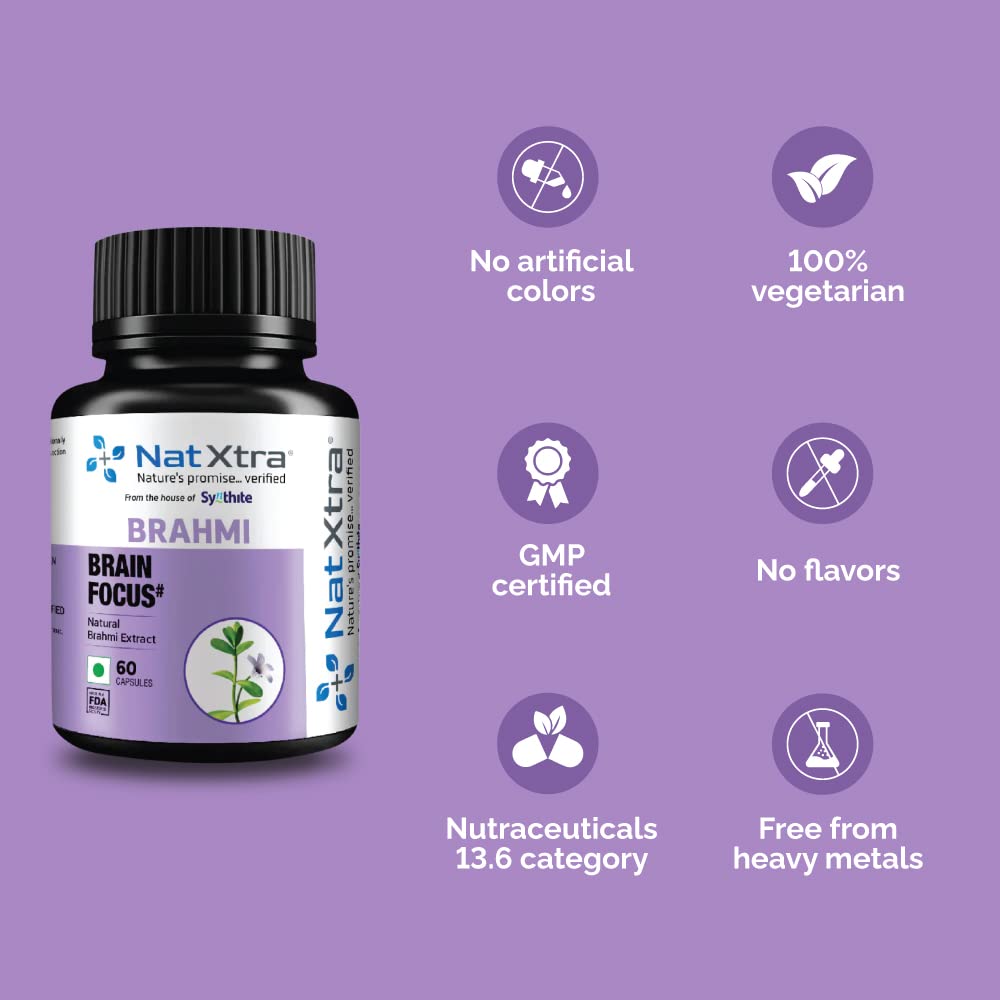 Natxtra Anxiety Relief Supplement, Improves Libido & Mood, Helps Ease Anxiety, Brahmi Made With Bacopa Monnerie Extract | 60 Capsules 100gm 0.2lbs