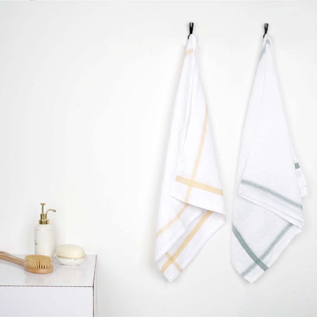 Thirsty Towel By Doctor Towels 600 Gsm | Double Cloth Cotton Bath Towel Quick Dry, Super Soft, High Absorbent | Yellow - Green (Pack Of 2)