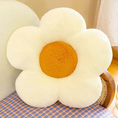 Polyester Daisy Flower Shaped Throw Pillow, Aesthetic Seating Cushion, Cream - 35 Cm | Floor Pillow, Washable, Best Gift, Applicable Occasions, For Home Decoration Purpose - Pack Of 1