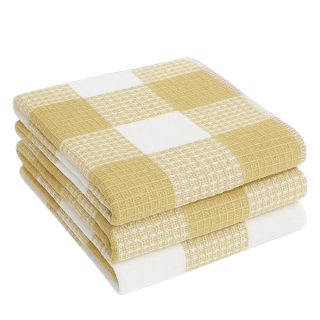 Am Safe Xam Safe X 100% Cotton Kitchen Towels 200 Gsm | Dish Cloths, Table & Fridge Cleaning, Roti Napkins -Pack Of 3 (Beige & White)